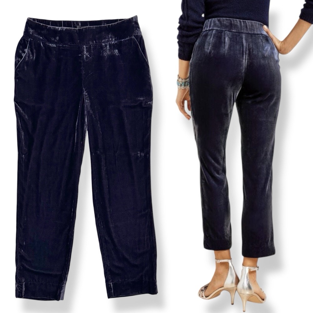 NWT Talbots Velvet Tapered Ankle Pants Size 8 High Waist Blue Side Zip‎ Elastic